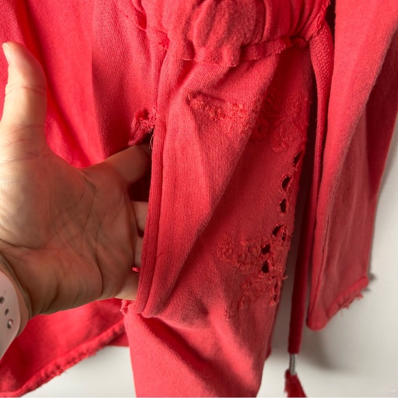 FREE PEOPLE SzS OH PRETTY DAZE EMBROIDERED HOODED KNIT CARDIGAN CORAL EUC - Picture 9 of 10